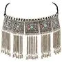 Zephyrr Necklace Boho Tribal Style Oxidized Silver Pendant Trendy Tassel Choker For Girls and Women