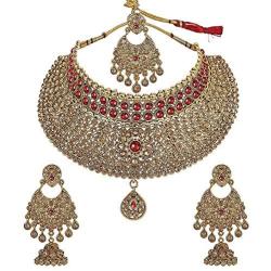 Indian Bollywood Maang Tikka With Crystal Necklace Earrings Set Wedding Ethnic Designer Party Jewelry For Women