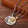 Cupimatch 2PCS Couple Necklace Stainless Steel Numeral Compass Sun& Moon Matching Pendant with Chain (Necklaces)