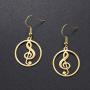TEAMER Fashion Music Treble G Clef Dangle Earrings Stainless Steel Musical Note Round Pattern Hollow Out Drop Jewelry for Women Girls