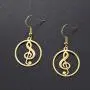TEAMER Fashion Music Treble G Clef Dangle Earrings Stainless Steel Musical Note Round Pattern Hollow Out Drop Jewelry for Women Girls