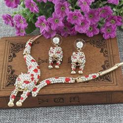 EVER FAITH Womens Austrian Crystal Enamel Leopard Necklace Earrings Set for Sister, Daughter