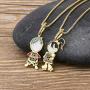 OUCHUANG 14K Yellow Gold Birthstone Cubic Zirconia CZ Boy and Girl Pendant Necklace or Chain for New Year Birthday Jewelry