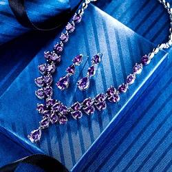 EleQueen Womens Bridal CZ Multi Teardrop Statement Necklaces Dangle Earrings Costume Jewerly Sets