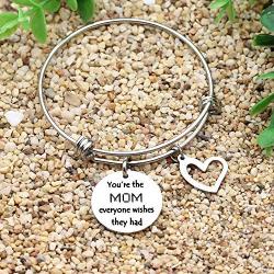 JQFEN Stainless Steel Silver Heart Charm Bracelet for Mom Mother Jewelry Gift Youre The Mom Everyone Wishes They Had