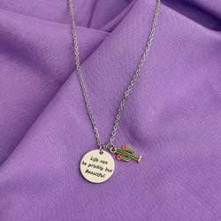 BAUNA Cactus Necklace Saguaro Cactus Charm Necklace Life Can Be Prickly But Beautiful Inspirational Necklace Gift for Her Friendship Desert Jewelry