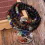 Bivei 108 Mala Beads Bracelet - 7 Chakra Tree of Life Real Healing Gemstone Yoga Meditation Mala Prayer Bead Necklace