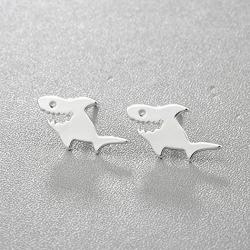 Chengxun Dainty Shark Post Stud Earrings Polished Silver Gold Handmade Jewelry