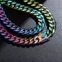 TOPGRILLZ 10,14mm Polished Stainless Steel Solid Rainbow Laser Cuban Link Chain Necklace for Men Women Hip Hop Jewelry TOPGRILLZ 10,14mm Polished Stainless Steel Solid Rainbow Laser Cuban Link Chain Necklace for Men Women Hip Hop Jewelry
