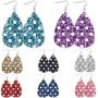 Lattiz Glitter Faux Leather Earrings for Women Teardrop Dangle Handmade Reflective Petal Earrings with Grid Dots Painting Colorful Jewelry