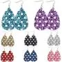 Lattiz Glitter Faux Leather Earrings for Women Teardrop Dangle Handmade Reflective Petal Earrings with Grid Dots Painting Colorful Jewelry