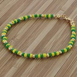 In Season Jewelry 14k Gold Plated Green Yellow Beaded Santeria Babalawo Unisex Orula Bracelet