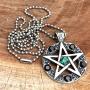 Wicca Jewelry Celtic Pentagram Pentacle Star Green-Black Crystal Gem Wiccan Pagan Witch Magic Healing Protection Amulet Pewter Mens Womens Pendant Necklace Charm for Men Women Silver Ball Chain