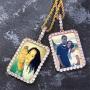 MoCa Jewelry Personalized Custom Photo Medallions Necklace & Pendant 18K Gold Silver Cubic Zircon Hip hop Jewelry Dog Tag Necklace for Men Women (Rectangle Silver)