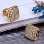 14K Gold Plated 925 Sterling Silver Iced out XL Large Square Screw Back Hypoallergenic Stud Earrings for Men and Women