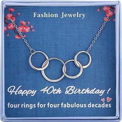 Burning Love Happy 40th Birthday Gifts for Women Sterling Silver Four Interlocking Circles Necklace Pendant Jewelry For Women Four Decades Jewelry Mothers Day Gifts