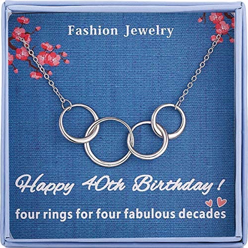 Burning Love Happy 40th Birthday Gifts for Women Sterling Silver Four Interlocking Circles Necklace Pendant Jewelry For Women Four Decades Jewelry Mothers Day Gifts