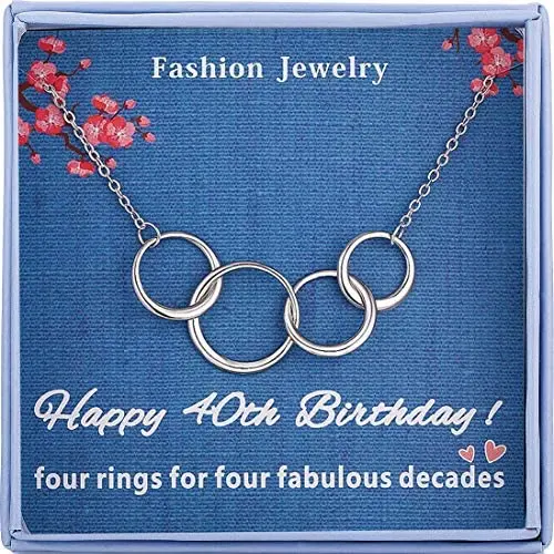 Burning Love Happy 40th Birthday Gifts for Women Sterling Silver Four Interlocking Circles Necklace Pendant Jewelry For Women Four Decades Jewelry Mothers Day Gifts