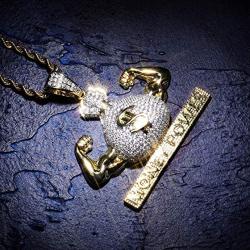 TOPGRILLZ Iced Out Pendant US Dollar Money Style 14K Gold Plated Cubic Zircon Necklace for Men Women Hip Hop Rock Jewelry Gifts