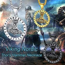 FaithHeart Norse Viking Runes Jewelry Thors Hammer/Nordic Compass/Odin/Raven Pendant Necklace for Men Women with Delicate Packaging