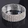 Yumei Jewelry 5 Strand Rhinestone Stretch Bracelet Silver-tone Sparkling Bridal Tennis Bangle