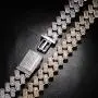 JINAO 20MM 6 Times 14k Gold Plated Cuban Link Chain Full Iced Out Bling Round Carre Baguette Cut CZ with Prong Setting Simulated Diamond Chain Choker Necklace for Men