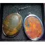 1 Pcs 2 Beautiful Jewelry Hand Carved Gemstone Picasso Jasper in Sliver Frame Pendant with Silver Chain Necklace 50mm (Picasso Jasper)