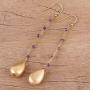 NOVICA Amethyst 22k Yellow Gold Plated .925 Sterling Silver Dangle Earrings Falling Drops