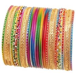 Touchstone New Gorgeous Rainbow Bangle Collection. Indian Bollywood Colorful Bangle Bracelets. Set of 24. in Antique Gold Tone for Women.