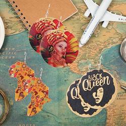 Wooden Earrings Women African - 8 Pair Ethnic Wood Earrings Dangle, Painted & Carved Elegant Queen Style Earrings, Lightweight, Best Idea for Women, Girl, Lover, Sister