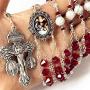 elegantmedical Ladder to Heaven Red Crystal & AAA10MM Pearl Beads Catholic Holy Family Rosary Cross crucifix Necklace gift