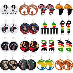 16 Pairs African Map Earrings Round Wooden Painted Earrings African Statement Earrings Ethnic Dangle Earring