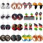 16 Pairs African Map Earrings Round Wooden Painted Earrings African Statement Earrings Ethnic Dangle Earring