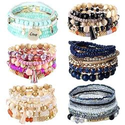sailimue 6 Sets Bohemian Stackable Bead Bracelets for Women Men Multilayered Stretch Bangles Bracelet Set Boho Multicolor Jewelry …
