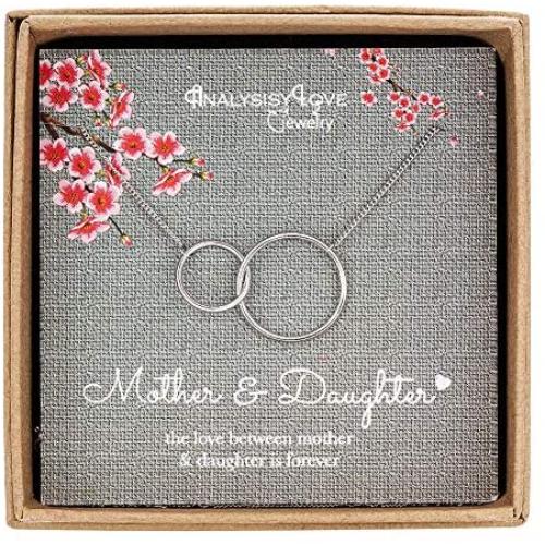 Mother Daughter Necklace, Sterling Silver 2 Circle Infinity Necklace for Women Girls, Mom Gifts, Mothers Day Jewelry Birthday Gift