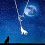 Crescent Moon Wolf Lariat Y Necklace Wolf Howling at The Moon Necklace