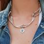 April with Tree of Life Charm Silverplate Bracelet Necklace with Gloss Navy Leather Wrap by Lizzy James