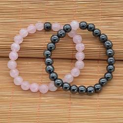 ZHEPIN 8MM Couples Bracelets Natural Amethyst Black Agate Hematite Rose Quartz Lava Stone Gemstone Bracelet for Women Men Energy Healing Stone Crystals