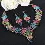 EVER FAITH Austrian Crystal Enamel Party Flower Cluster Drop Necklace Earrings Set EVER FAITH Austrian Crystal Enamel Party Flower Cluster Drop Necklace Earrings Set