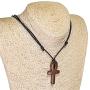 BlueRica Hand Carved Wood Ankh Cross Pendant on Adjustable Black Rope Cord Necklace