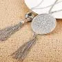 FUNRUN JEWELRY 2PCS Long Pendant Necklaces for Woman Knot Disk Circle Tassel Y Necklaces Set