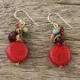 NOVICA Calcite .925 Sterling Silver Cluster Earrings, Red Circles NOVICA Calcite .925 Sterling Silver Cluster Earrings, Red Circles