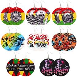 African Wooden Earrings, MTSCE 8 PC African Jewelry Ethnic Style Hip Hop Pop Earrings for Women Girls