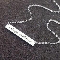 ZUNON Necklace Engraved Always & Forever Wedding Anniversary Bar Necklaces Girlfrined Charm Pendant