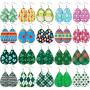 20 Pairs Easter Spring Faux Leather Earrings Easter Egg Bunny Green Plaid Shamrock Teardrop Earrings Dangle Earrings Set for Women Girls Birthday Party