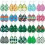 20 Pairs Easter Spring Faux Leather Earrings Easter Egg Bunny Green Plaid Shamrock Teardrop Earrings Dangle Earrings Set for Women Girls Birthday Party