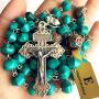 elegantmedical Turquoise TIBET COPPER BEADS STERLING 925 SILVER ROSARY NECKLACE Catholic