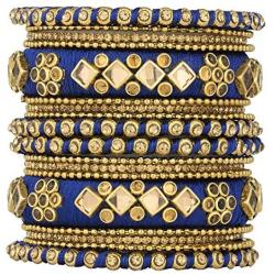 Aheli Ethnic Handmade Silk Thread Faux Stone Studded Bangle Set Chuda Indian Wedding Wear Fashion Jewelry for Women