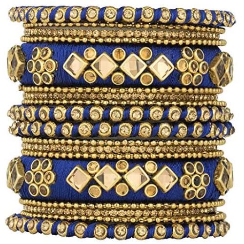 Aheli Ethnic Handmade Silk Thread Faux Stone Studded Bangle Set Chuda Indian Wedding Wear Fashion Jewelry for Women