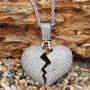 MOCA Broken Heart Chain Necklace & Pendant Iced Out Bling Zircon Hip hop Jewelry Silver